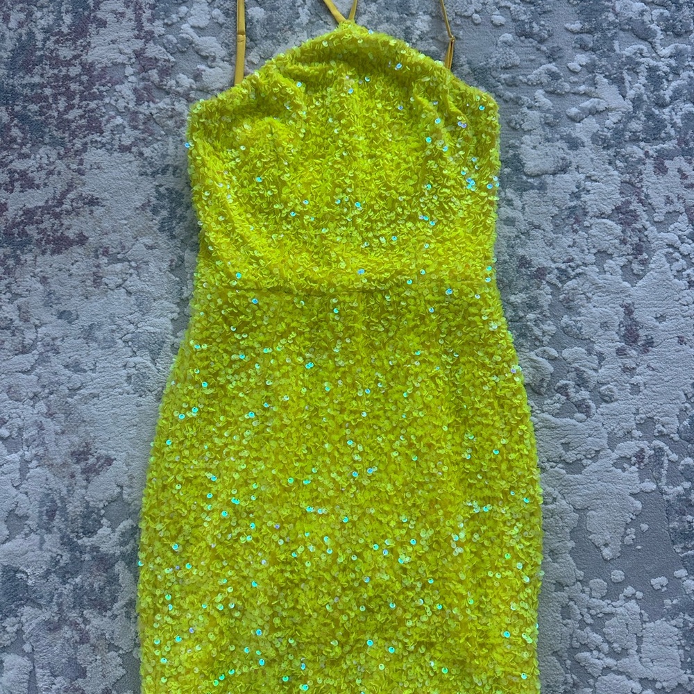 Vibrant Yellow Sequin Mini Dress
